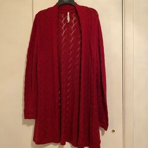Red Women's Cardigan Sweater with Design Cuts Open Closure Size Large